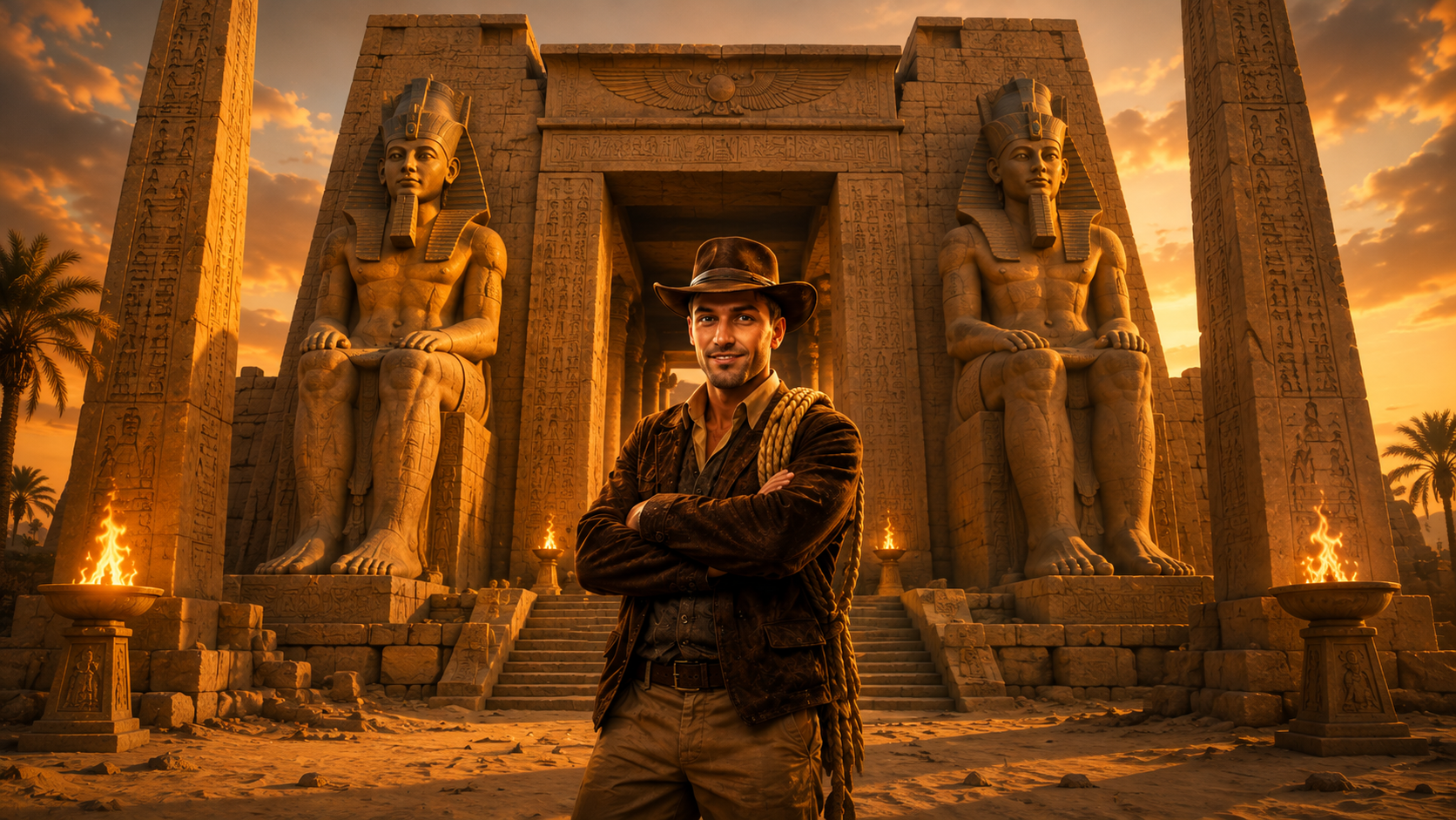 Colossal statues guarding the temple of Ra
